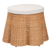 bali & pari Palm Scallop Natural Rattan Ottoman with Cushion - Handwoven Wicker Accent Stool or Footrest for Living Room, Bedroom, or Sunroom, Coastal Boho Style, 26" Round Baxton Studio restaurant furniture, hotel furniture, commercial furniture, wholesale living room furniture, wholesale ottoman, classic ottoman